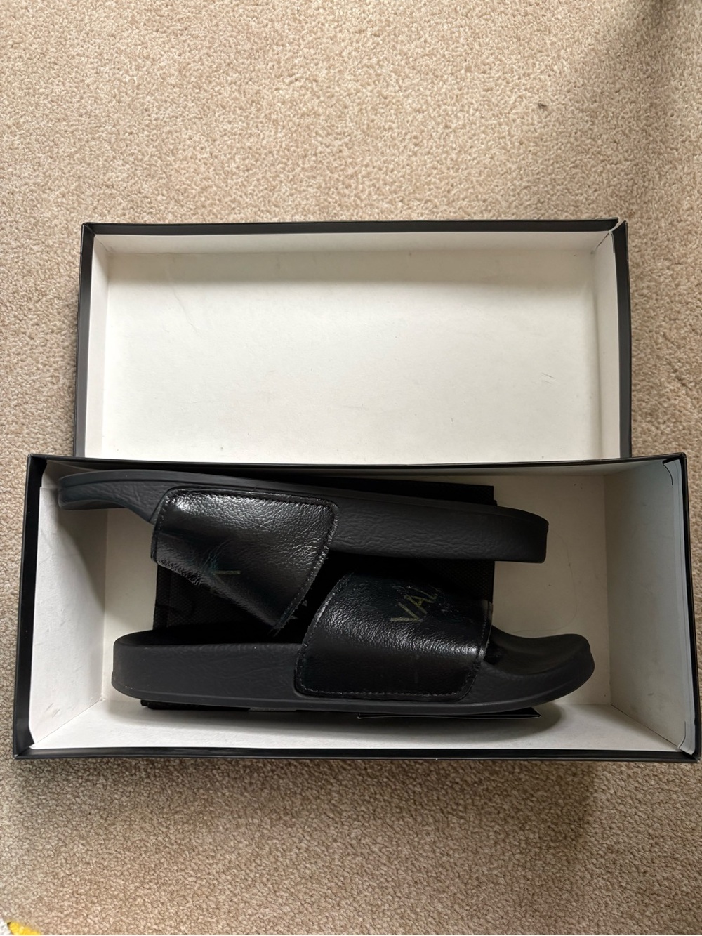 Women’s Black Slide Sandals - Leather Strap Comfort